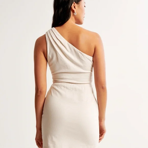 Abercrombie One-Shoulder Linen-Blend Mini Dress XL TALL - Picture 3 of 6